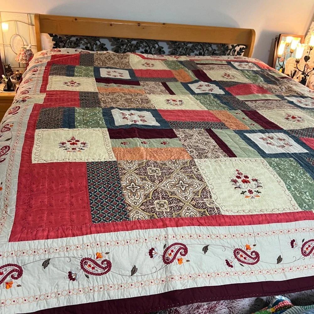 Handmade Bohemian Patchwork Quilt Set Floral‎ Paisley Embroidered king